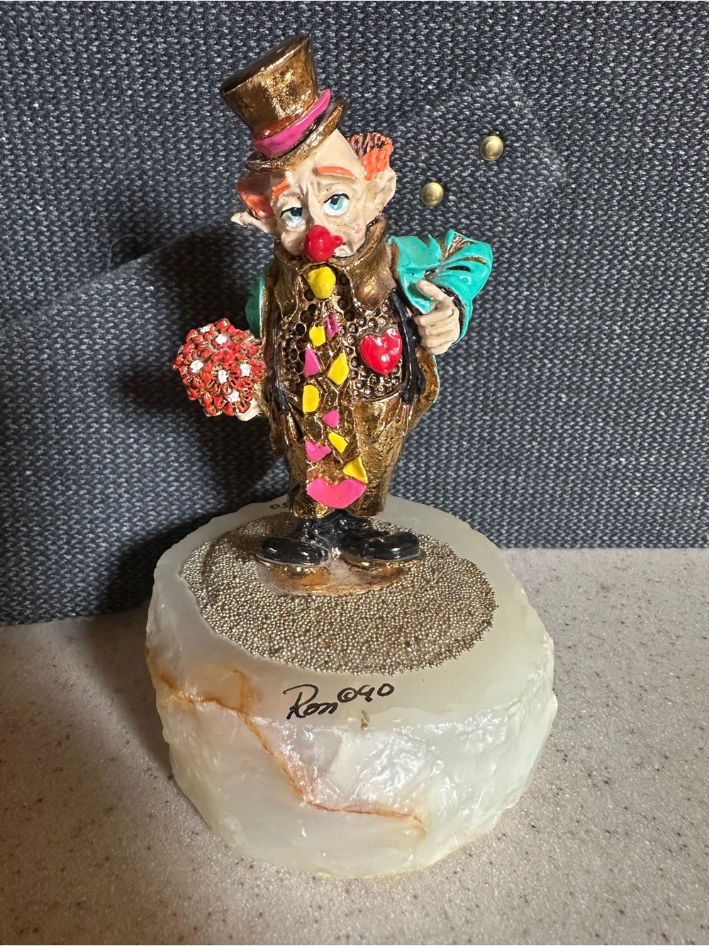 Ron Lee Colorful Clown Figurine Decorative Accent - Turquoise & Gold 1990